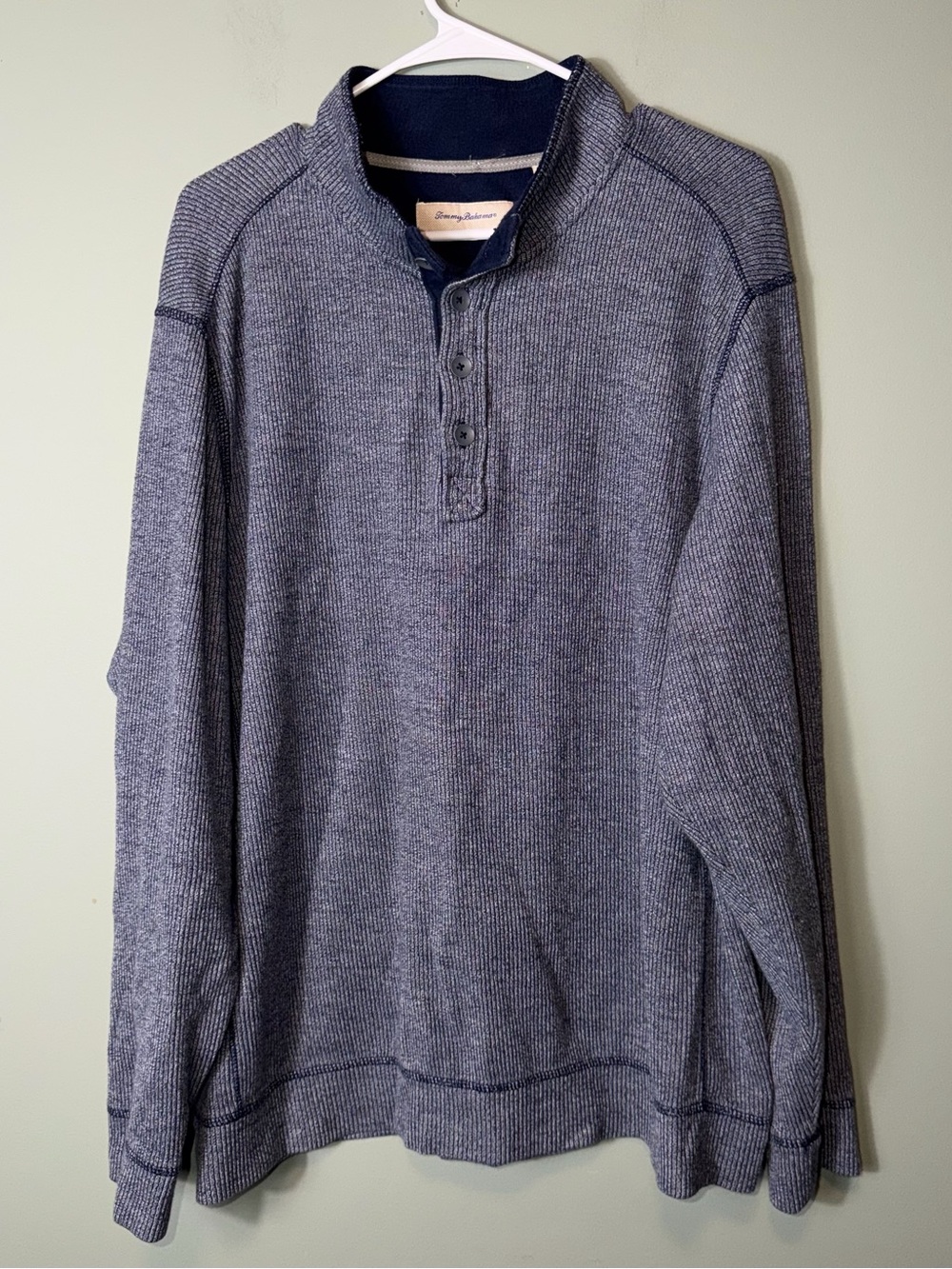 Tommy Bahama Men's Navy Heather Henley Pullover XL 100% Cotton